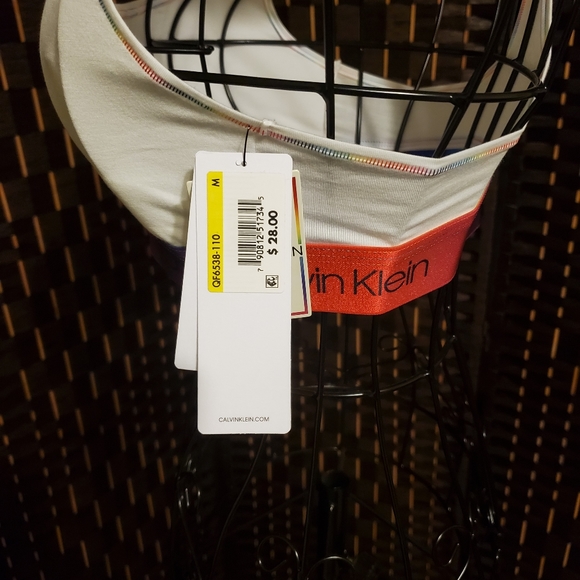 Calvin Klein Unlined Bralette White Rainbow Band - Picture 8 of 9